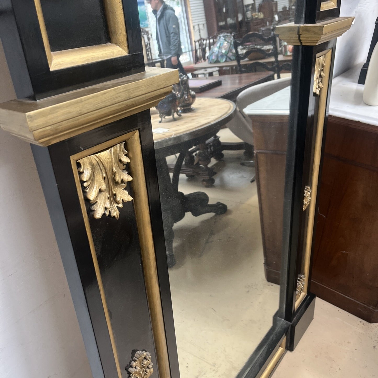 Tall Black & Gold Napoleon III Style Pier Mirror 79.5” Tall FS9