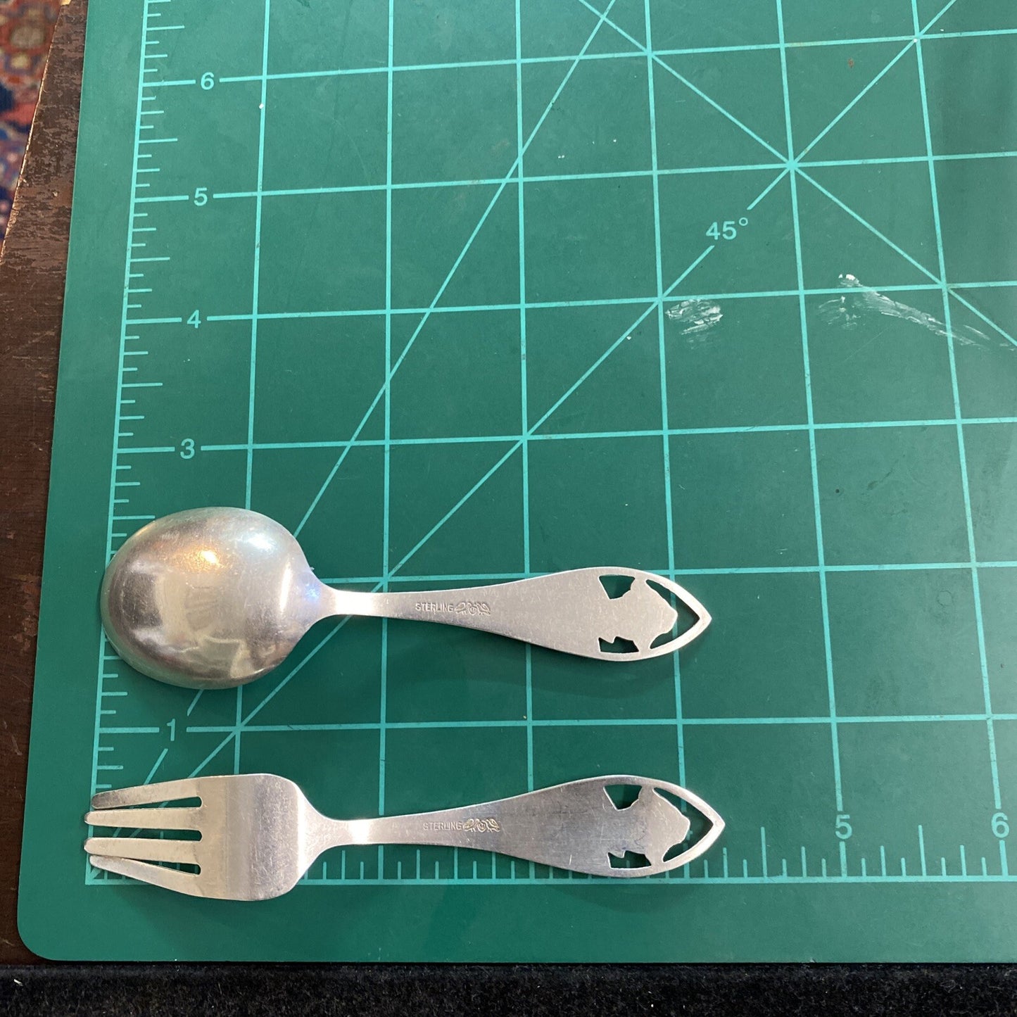 Pair of Baker Manchester Mfg. Co. 4 1/4" USA Baby Spoon & Fork 28.9g