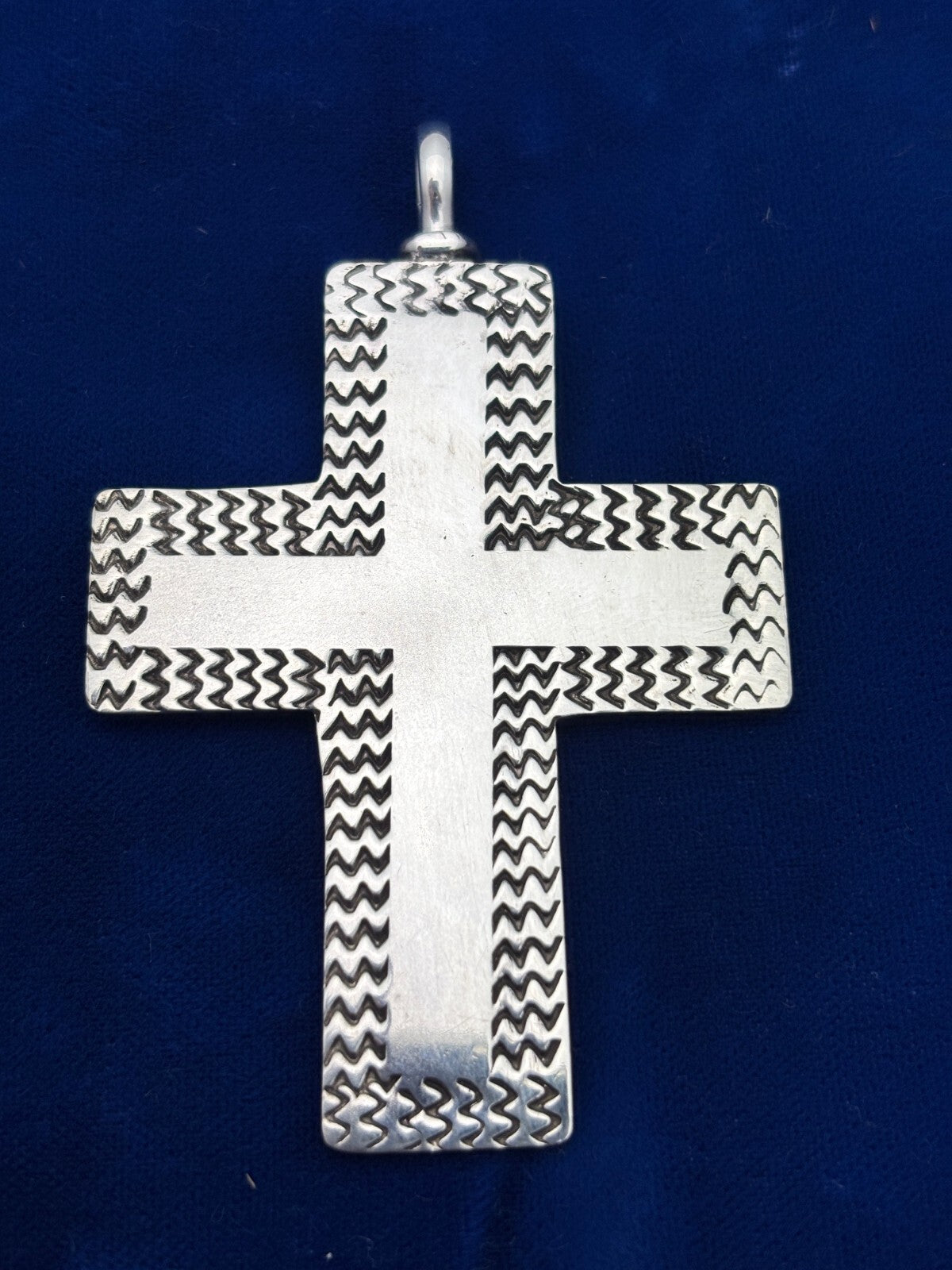 925 Sterling Silver Cross Pendant with Chevron Pattern 3"