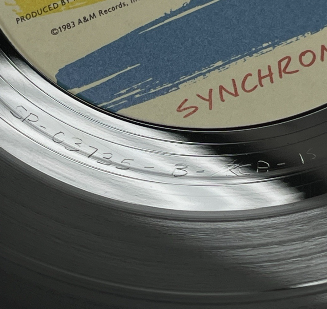The Police Synchronicity 1983-MASTERDISK RL A&M SP-3735 Purple Translucent BRY