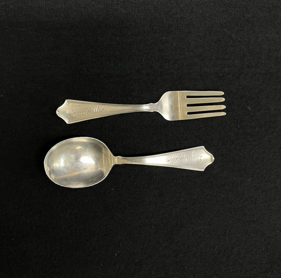 Roger Williams by Baker Manchester Baby Spoon & Fork Set, Engraved 30.56g