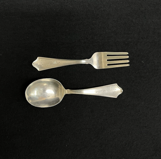 Roger Williams by Baker Manchester Baby Spoon & Fork Set, Engraved 30.56g