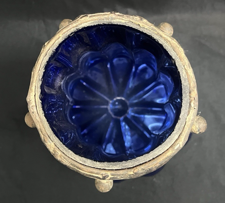 Murano Style Cylindrical Cage Bubble Blown Cobalt Glass Sculptural Ficture 18"