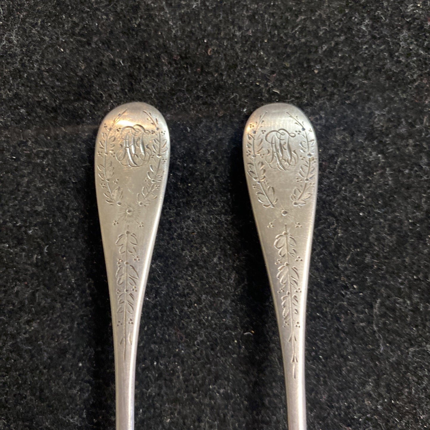1903-1908 Rare pair National Sterling Co Sterling Salt Spoons Set of 2 Engraved
