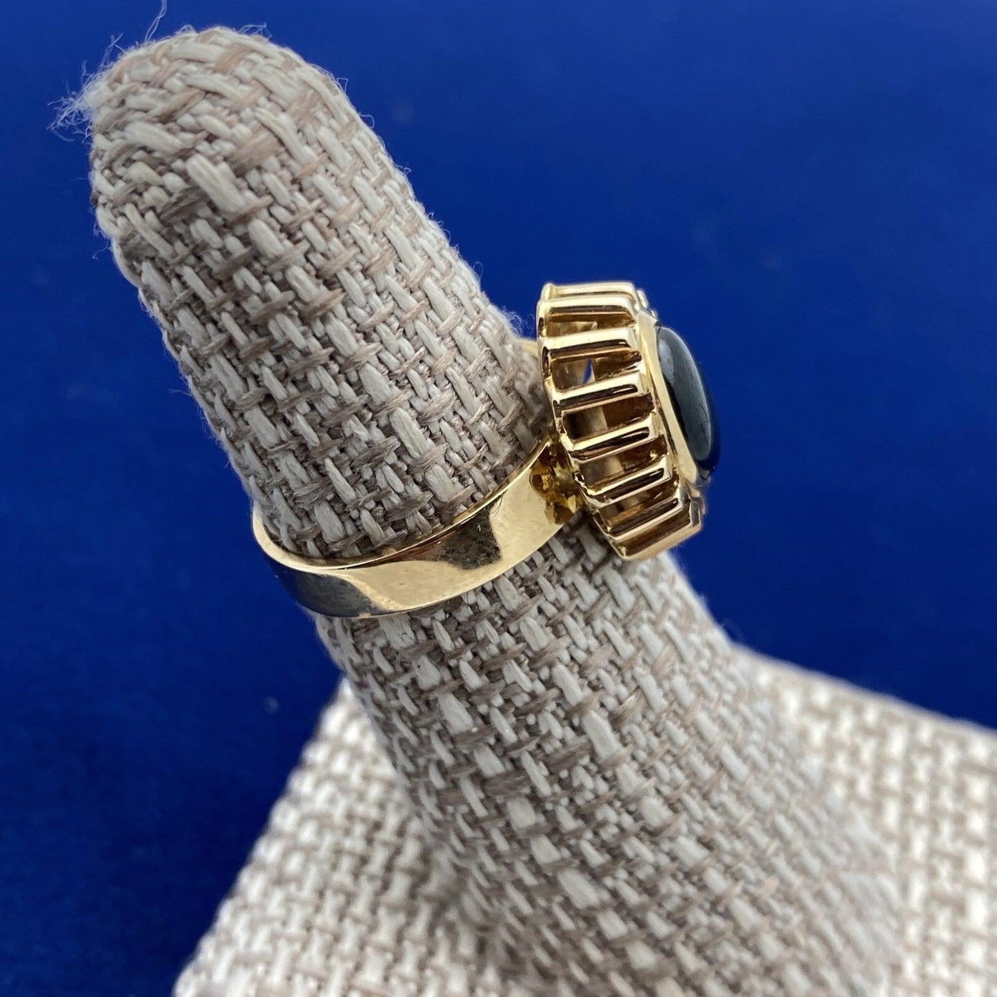 Vintage MCM 14k Yellow Gold Ring PMC Natural Black Cat Eye Gem 6.4 G Size 6.5