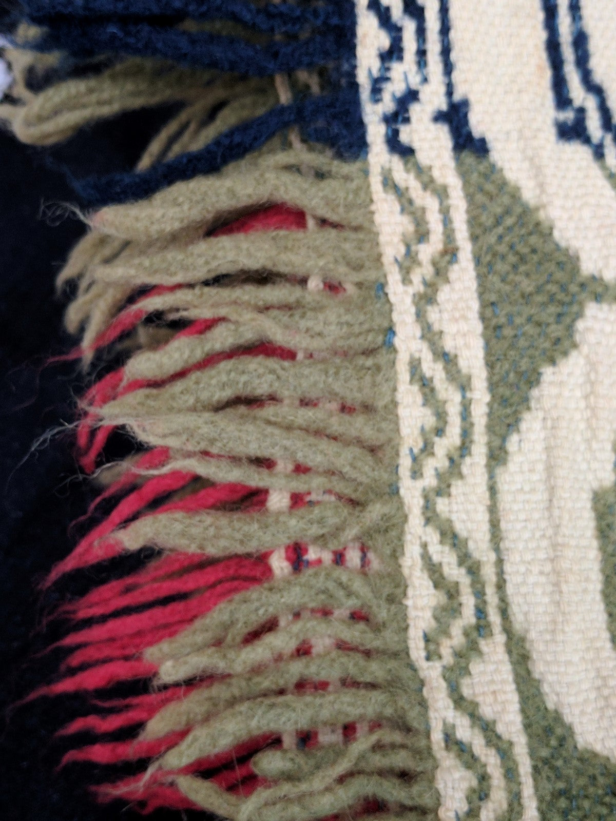 Antique Jacquard Wool Woven American 3 Color Coverlet mid1800's  Ohio? Signed NB