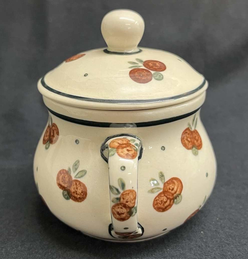 Boleslawiec Polish Pottery Sugar Bowl and Creamer Set w/ Tray, Wild Cherry