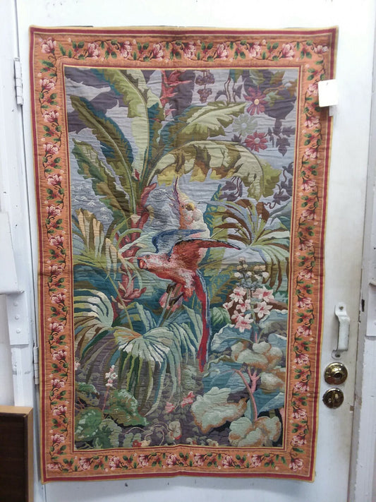 2 Parrots French Woven Tapestry Contemporary Design Wall Hanging 48.5''x30.75''
