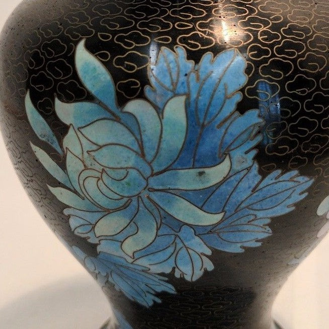 Antique pair Chinese cloisonne floral vases