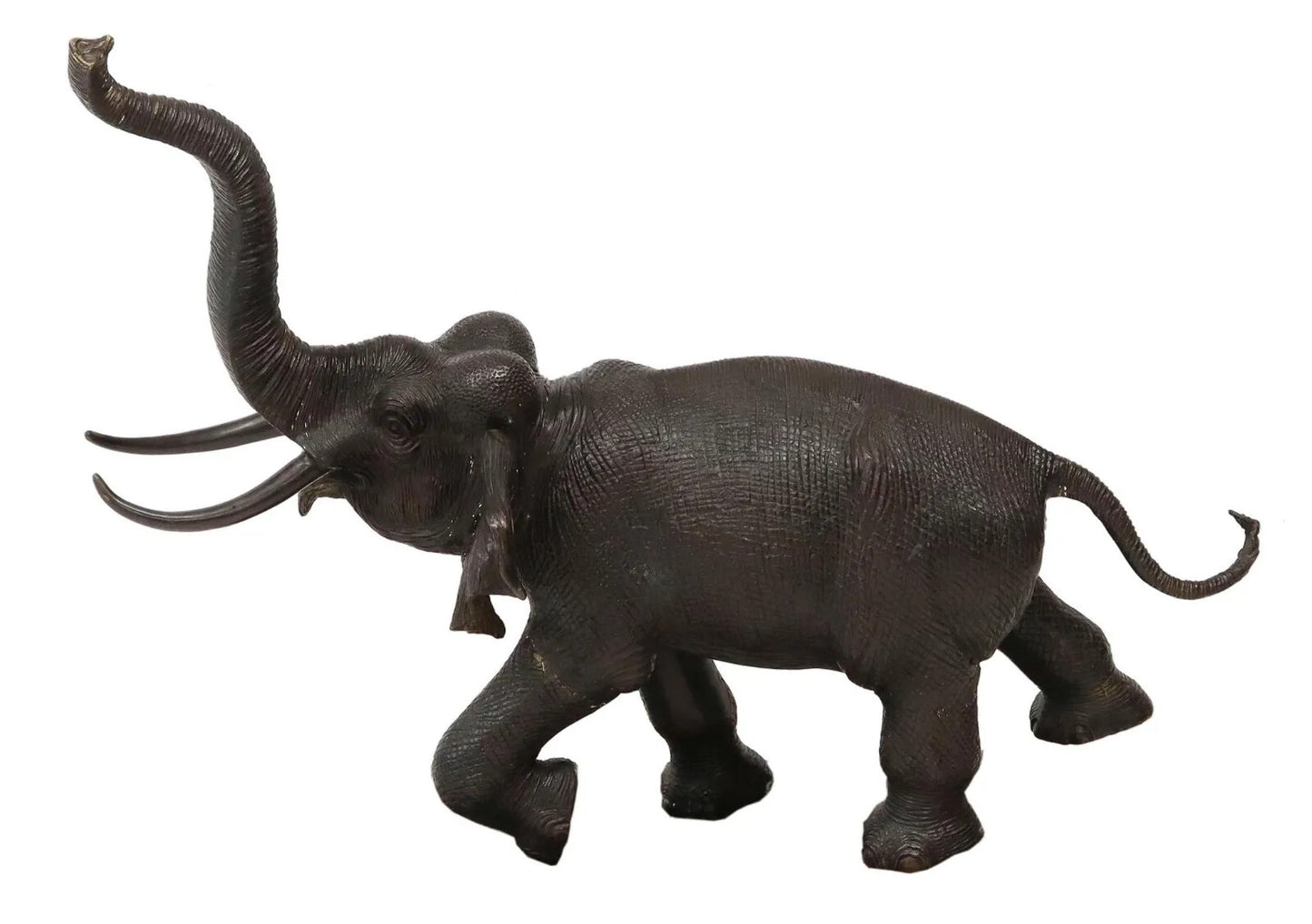 Large 44" Long Bronze Elephant Statue Wildlife Sculpture Walking w/ Tusk Up
