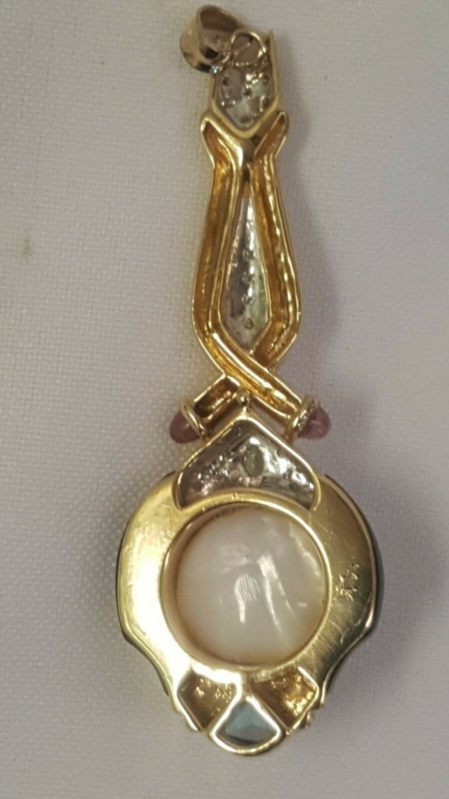 14k Mabe Pearl & Black Onyx Pendant w Amethyst Peridot Aquamarine Diamonds 14.7g