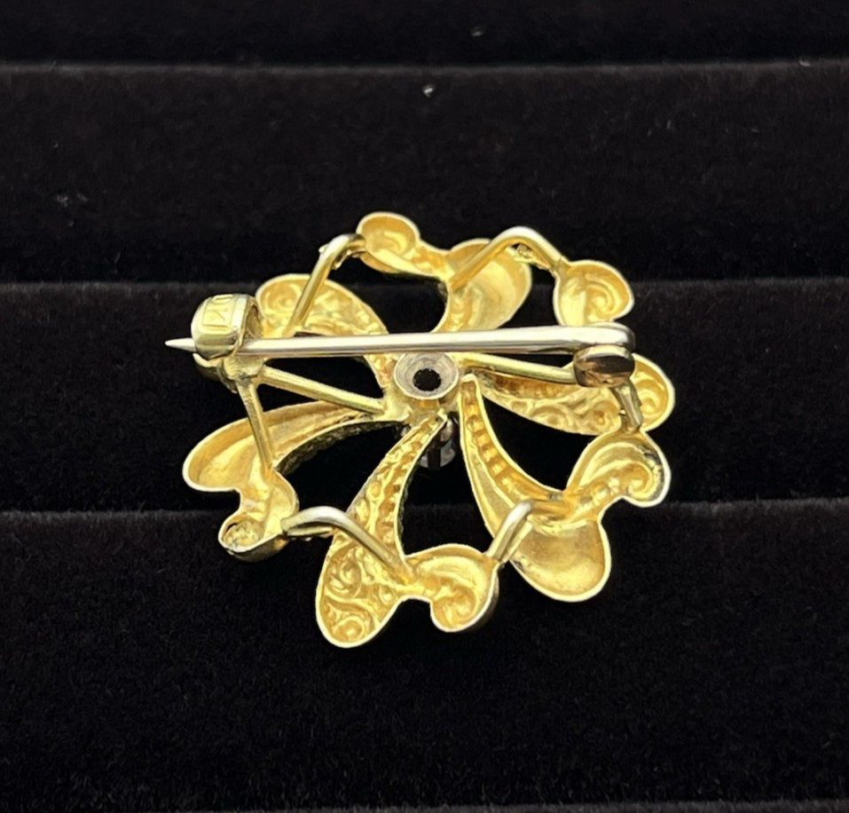 10k Two-Tone 1.83g Yellow Gold Flower Opal Center Victorian Watch Pin/Brooch