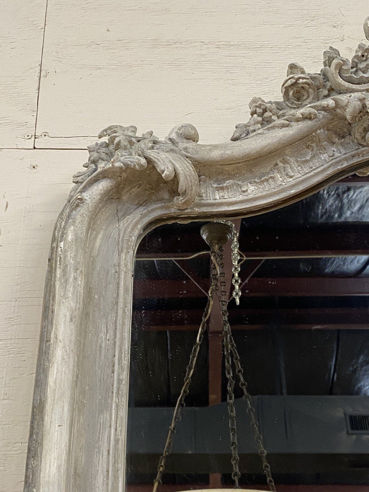 Painted Antique French Louis XV Rococo Style Floor Entryway Mirror 58" x 35"