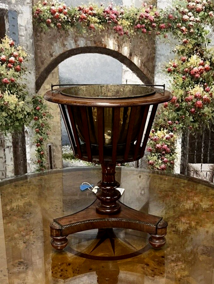 Antique French Fluted Jardiniere Planter Wine Champagne Chiller Bucket w/ Handle