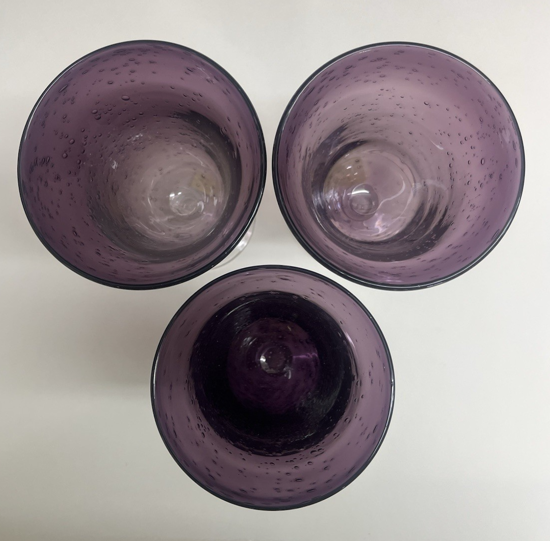 Set of 3 Artland Blown Glass Iris Plum Footed 18oz Ice Tea Glasses w/ Tags 7.5"