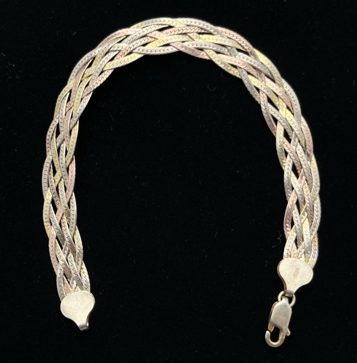 Italian FAS Sterling Silver 3-Tone Braided Herringbone Necklace & Bracelet 20 g