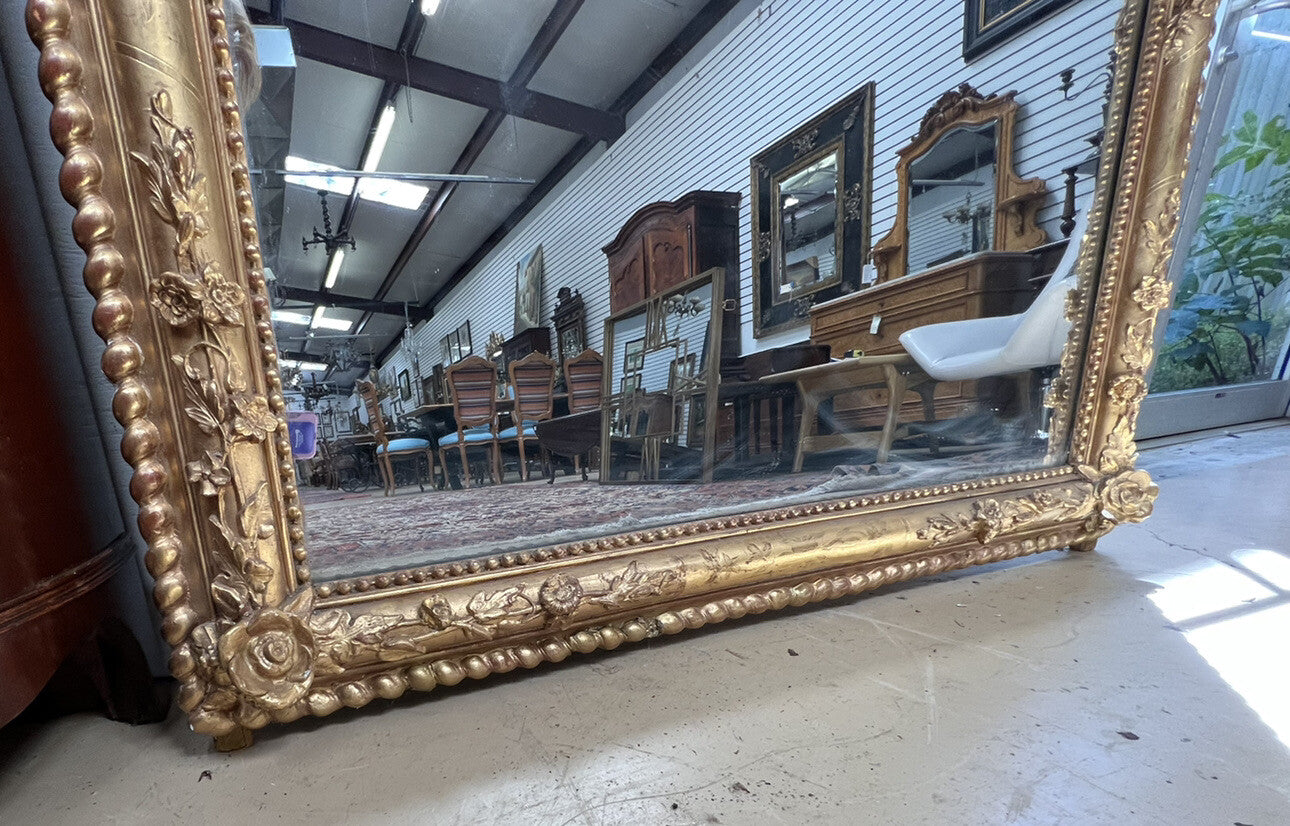83" High ANTIQUE FRENCH LOUIS PHILIPPE PERIOD GILT GOLD WOOD MIRROR