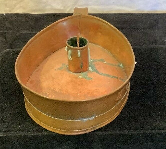Antique Copper CANDLE HOLDER w Finger Loop Chamber stick 1800's