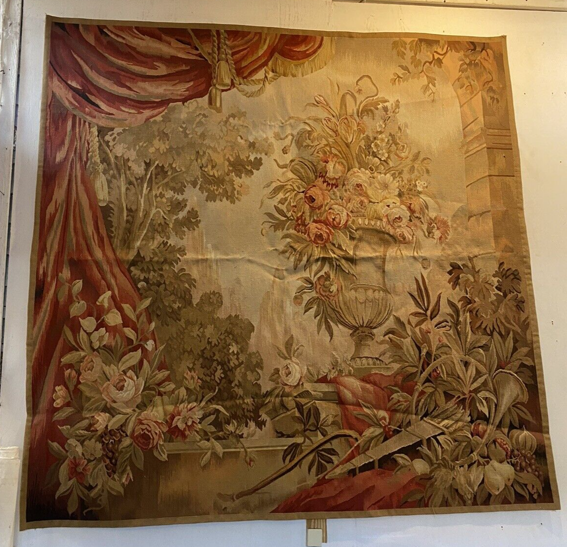 Large Oriental Aubusson Design Floral Tapestry 74x74"