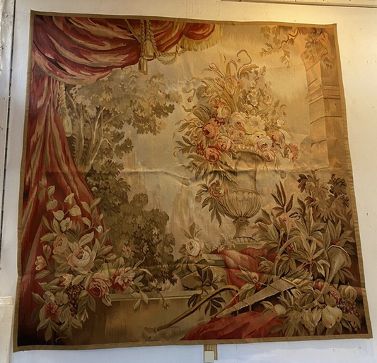 Large Oriental Aubusson Design Floral Tapestry 74x74"
