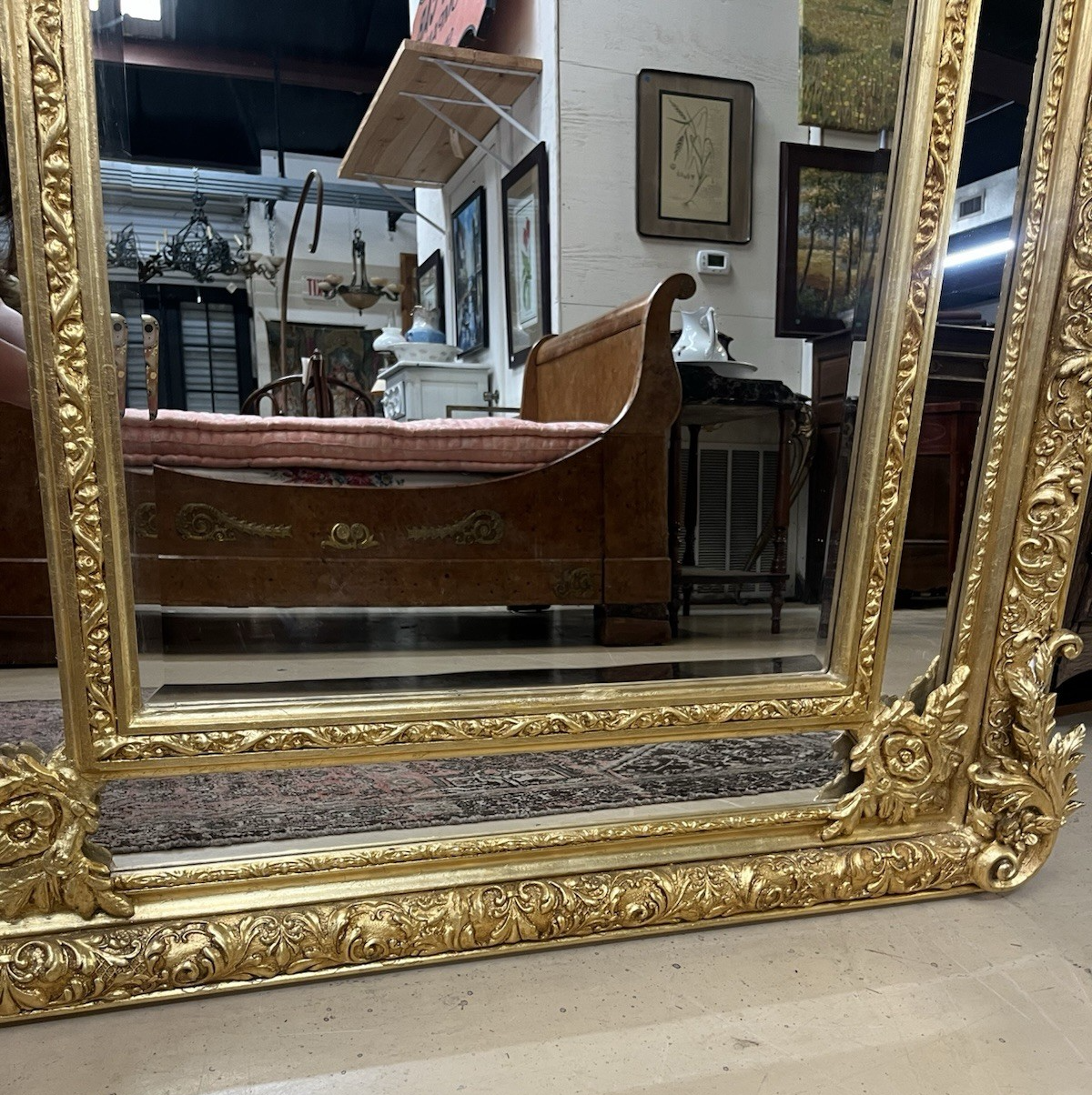 80.5" PAIR OF LARGE LOUIS XV GILT GOLD PARCLOSE CUSHION MIRRORS