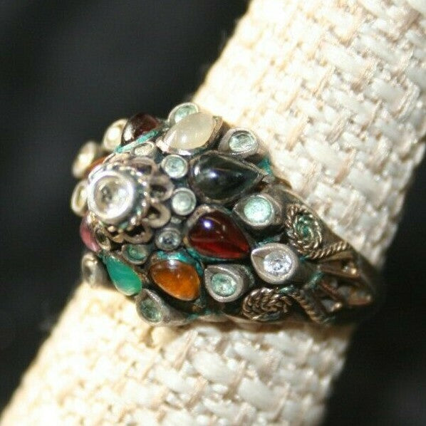 Vtg 1940's 14k Yellow gold Multi-Stone Dome Temple Cocktail Ring 4.3 g SZ 6.5