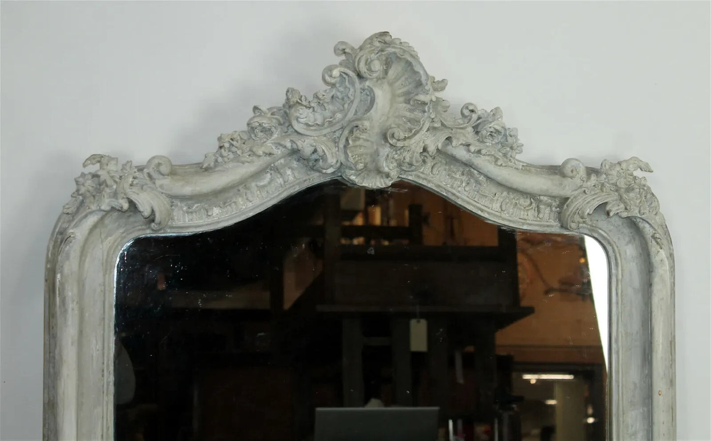 Painted Antique French Louis XV Rococo Style Floor Entryway Mirror 58" x 35"