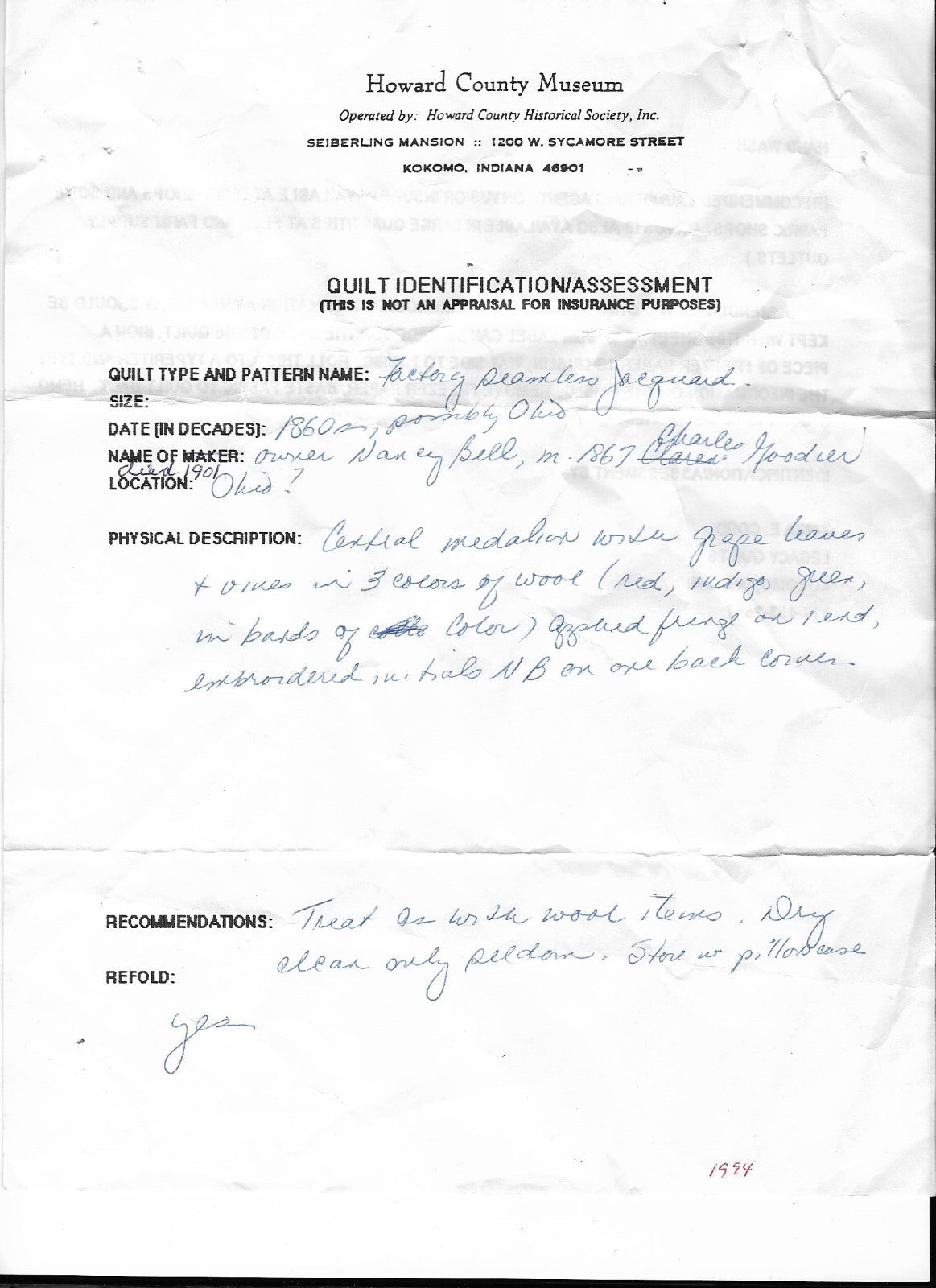 Antique Jacquard Wool Woven American 3 Color Coverlet mid1800's  Ohio? Signed NB