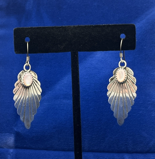 Vintage Navajo Sterling Silver Mother of Pearl Dangle Earrings Signed KF 4.4g