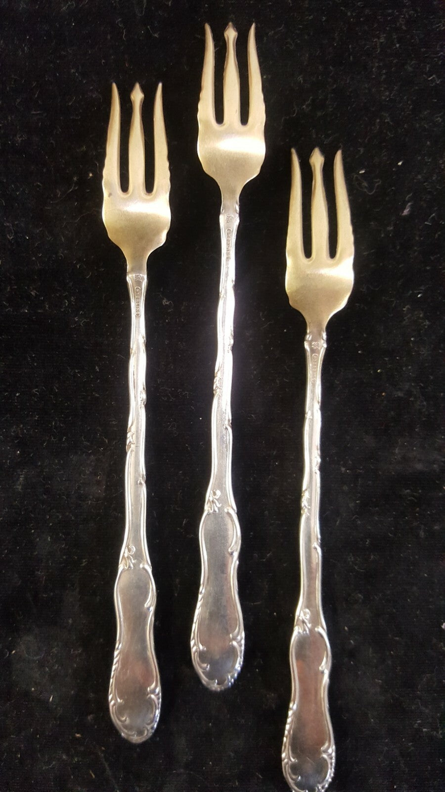 3 Towle Sterling Silver Old English Pattern Cocktail Seafood Fork NM Barbed Tine
