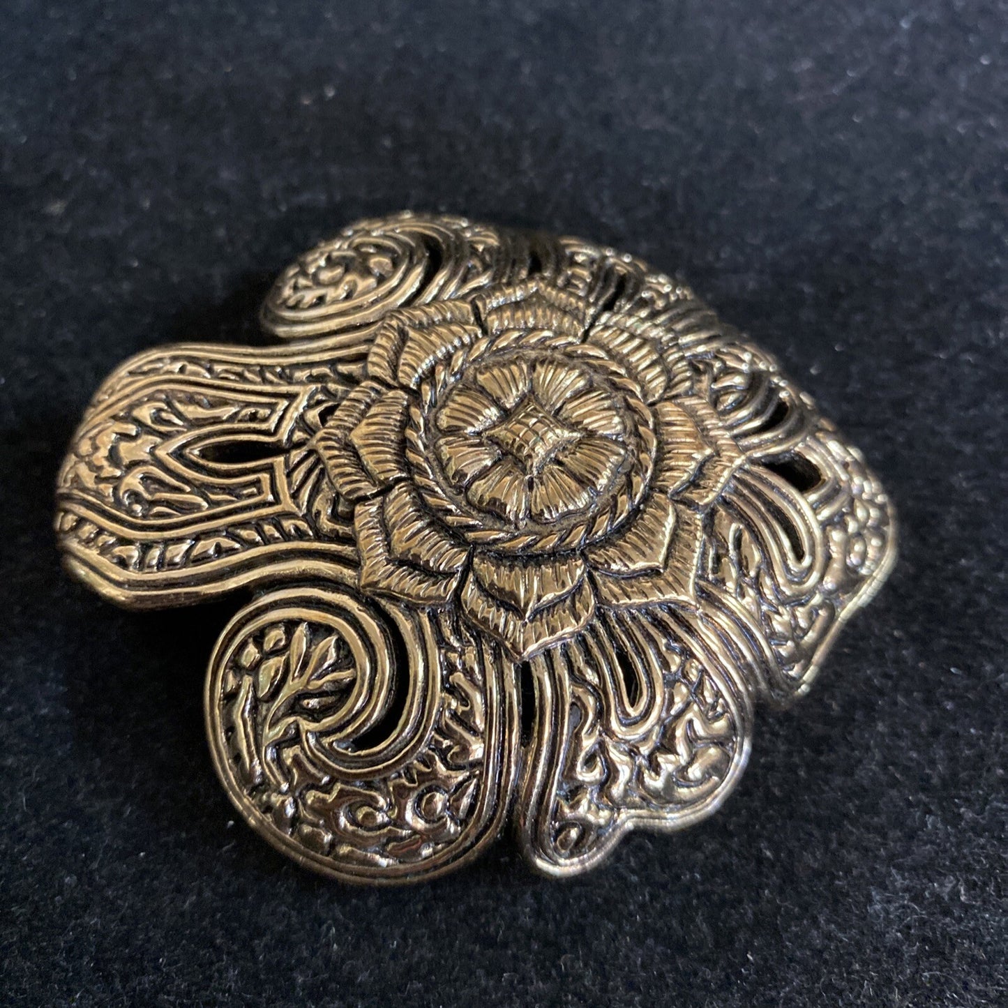 Signed BARSE Thailand Heart Shaped Bronze Pendant 2 3/4" Floral Filigree