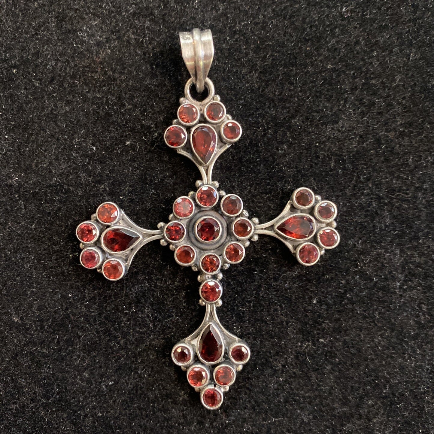 Sterling Silver 925 Garnet Stone Cross Pendant 20g