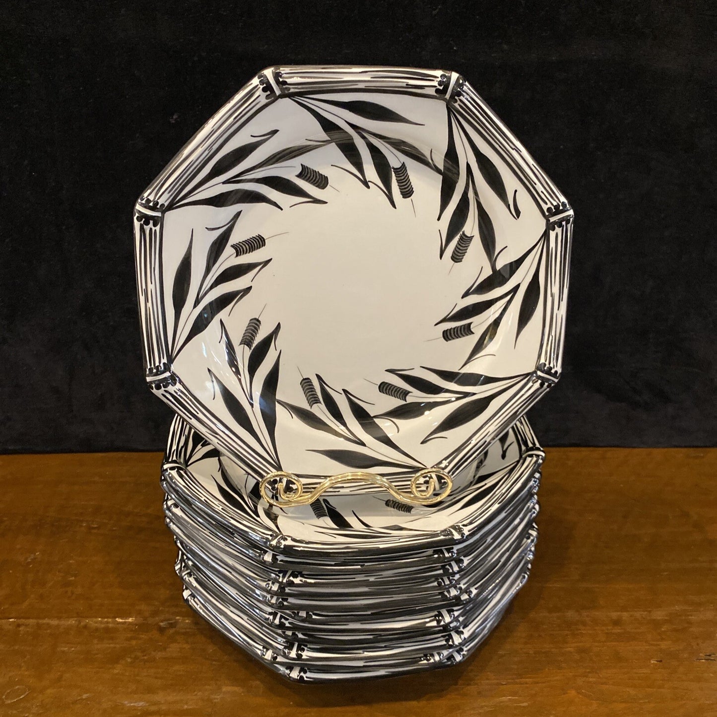 Tiffany & Co Este Ceremiche Black Bamboo Erbe Palustri 8 3/4" Salad Plate