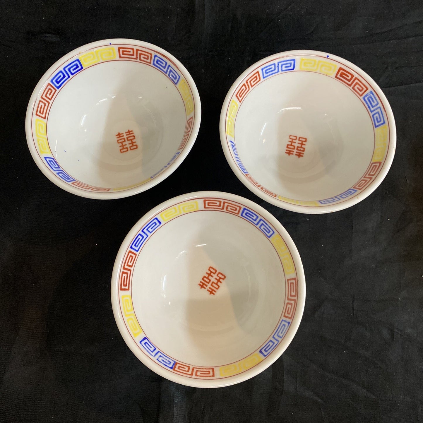 Japanese Saimin Porcelain Pheonix Dragon Key Design Rice/Noodle Bowl Set of 5