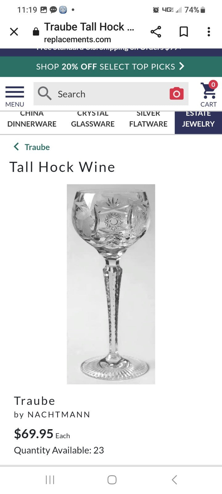 NACHTMANN TRAUBE CRYSTAL CUT 8" Wine Hock  Set Of 4 MSRP $69 ea excellent
