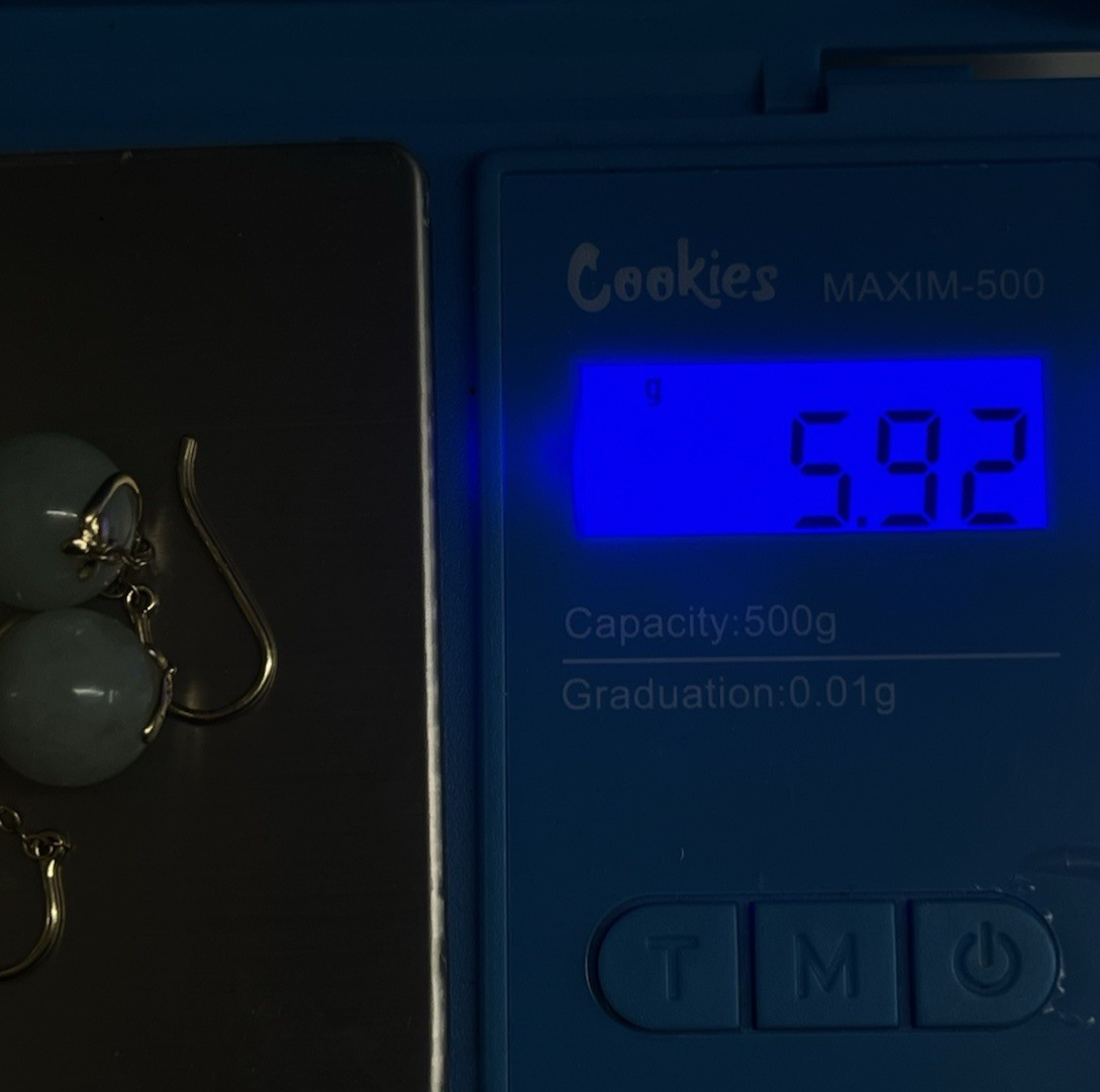 Dainty 14K Yellow Gold Mint Green Jade Dangling Bead Flower Earrings 5.89g