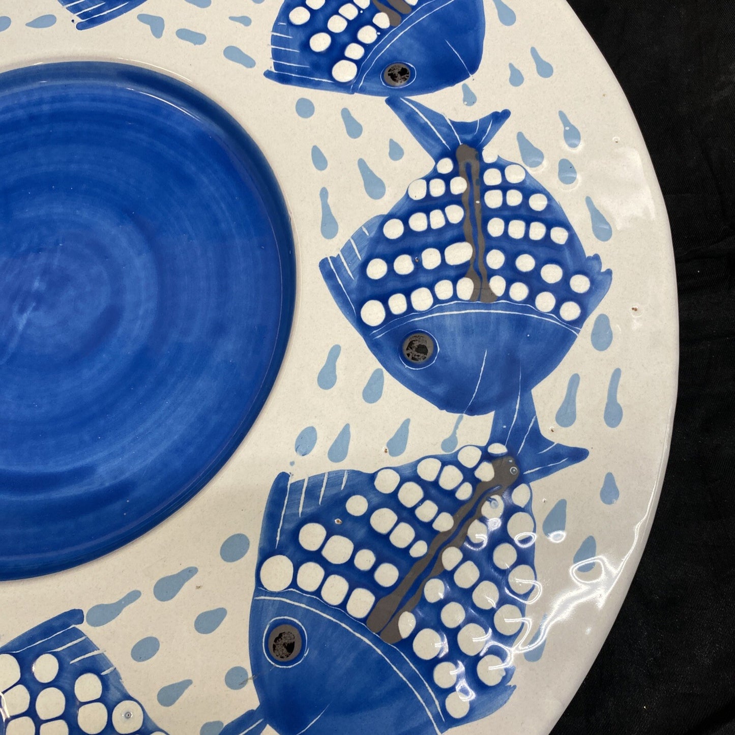 Val Demone Italy Blue & White Ceramic Fish Decorative Wall Platter KM7