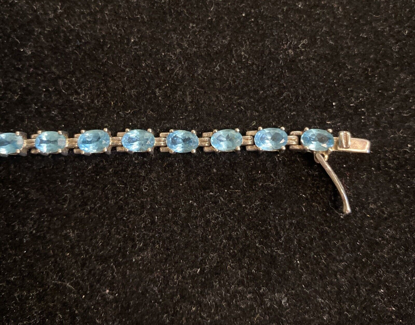 ALX Thailand Sterling Silver 925 22 Stones Blue Topaz Tennis Bracelet 12.3g 7.5"