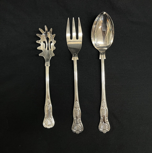 Kings by Sheffield Silverplate 3-Piece Hostess Set Spoon, Fork, and Pasta Server