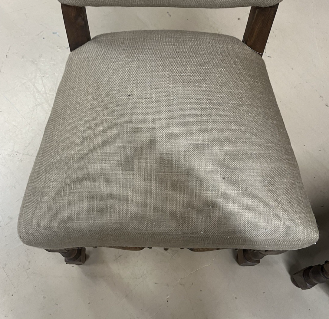 PAIR OF RESTORATION HARDWARE '1890 ENGLISH BAROQUE' BURLAP HIGHBACK CHAIRS