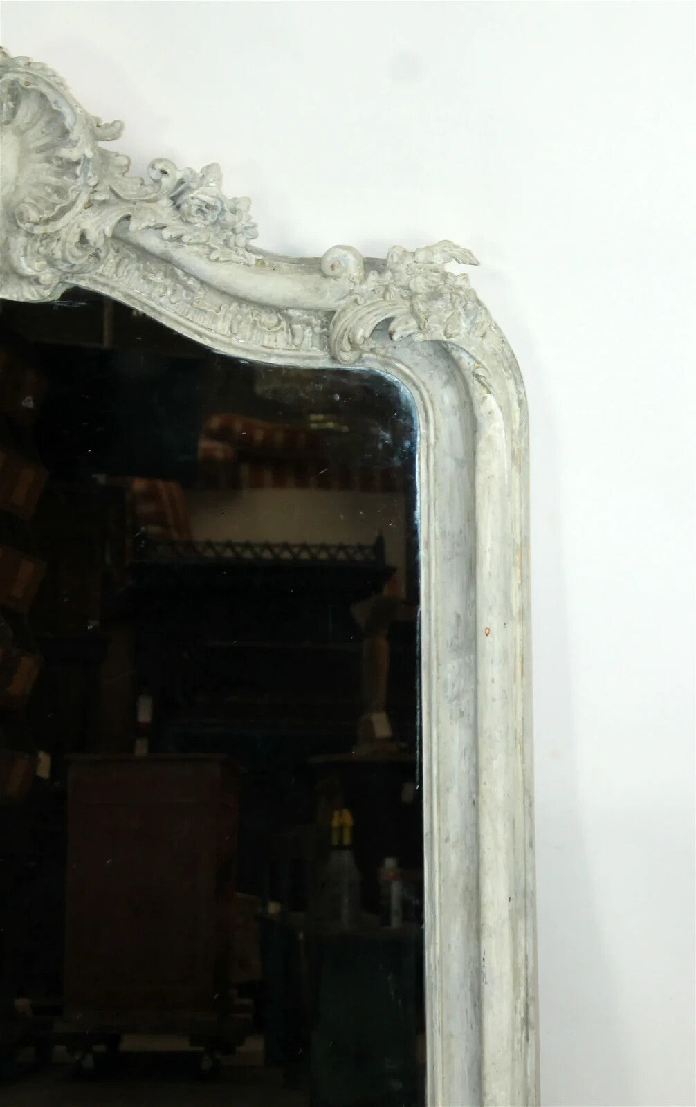 Painted Antique French Louis XV Rococo Style Floor Entryway Mirror 58" x 35"