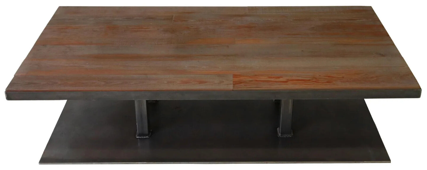 MODERN WOOD PLANK AND BLACK STEEL COFFEE TABLE RESTORATION HARDWARE STYLE