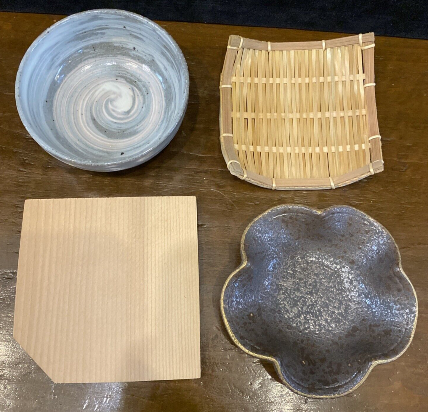 Sushi Set w/ Box, Pottery Bowl, Fiber, & Wood Mat BH265