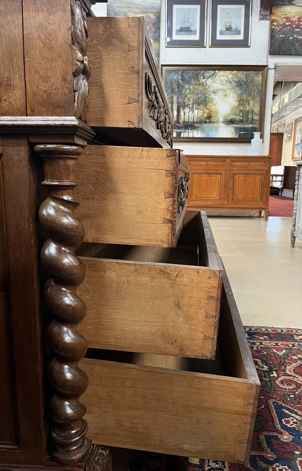 FRENCH RENAISSANCE REVIVAL MARBLE-TOP CARVED OAK COMMODE