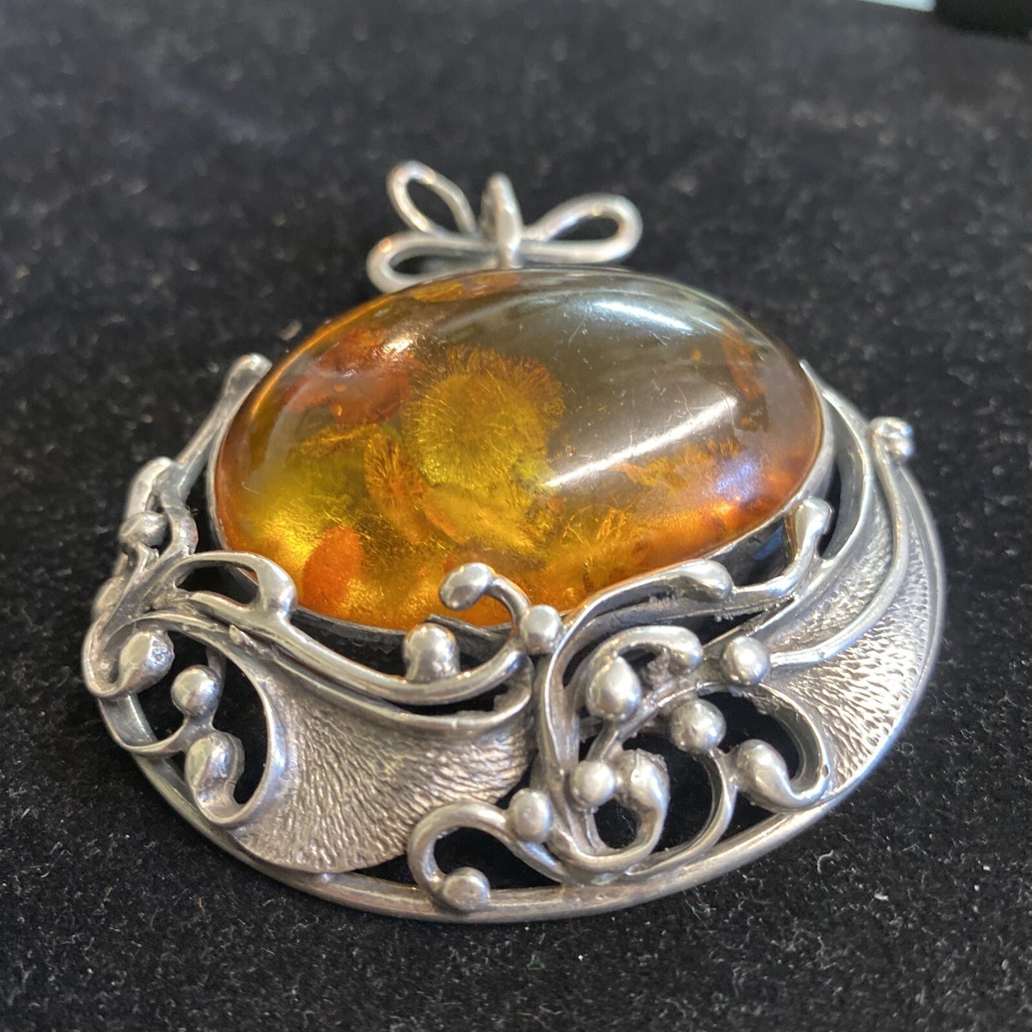 Sterling Silver & Amber 3" Pendant 53g
