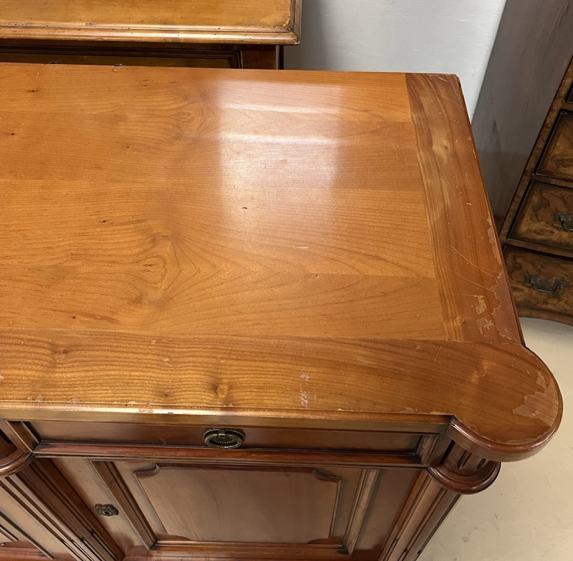 LOUIS XVI STYLE FRUITWOOD BREAKFRONT SIDEBOARD 86.5"