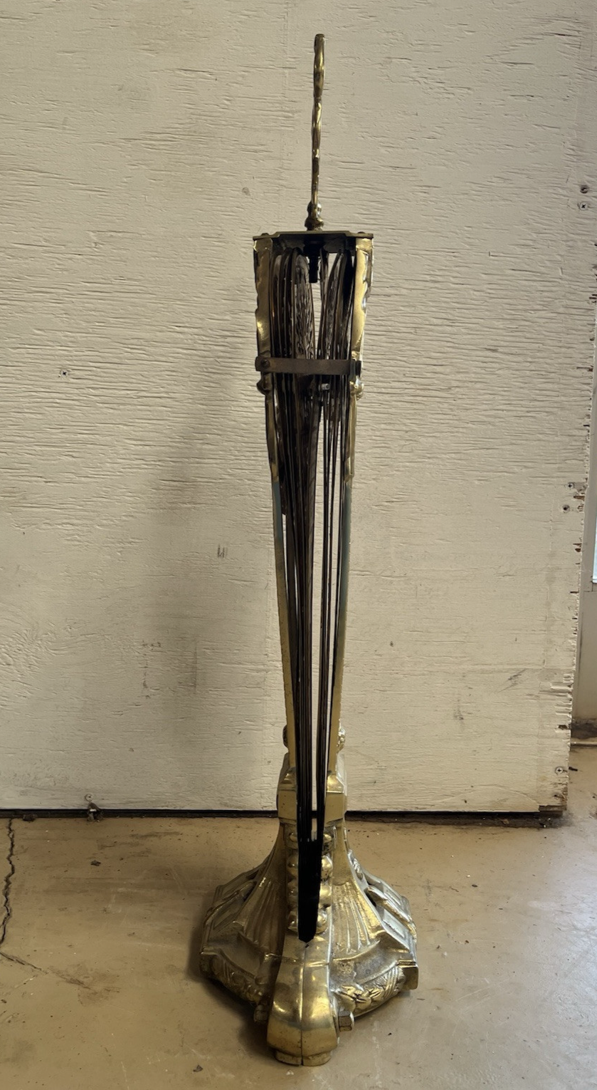 Antique Art Deco Gilt Gold Folding Fan Peacock Fire Screen CL10