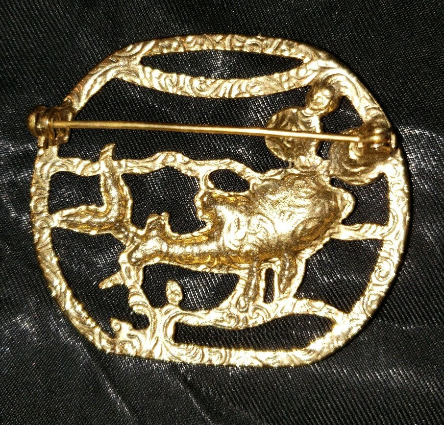 Fish Blowing Bubbles in a Fish Bowl Gold Metal Rhinestones Enamel Brooch Pin