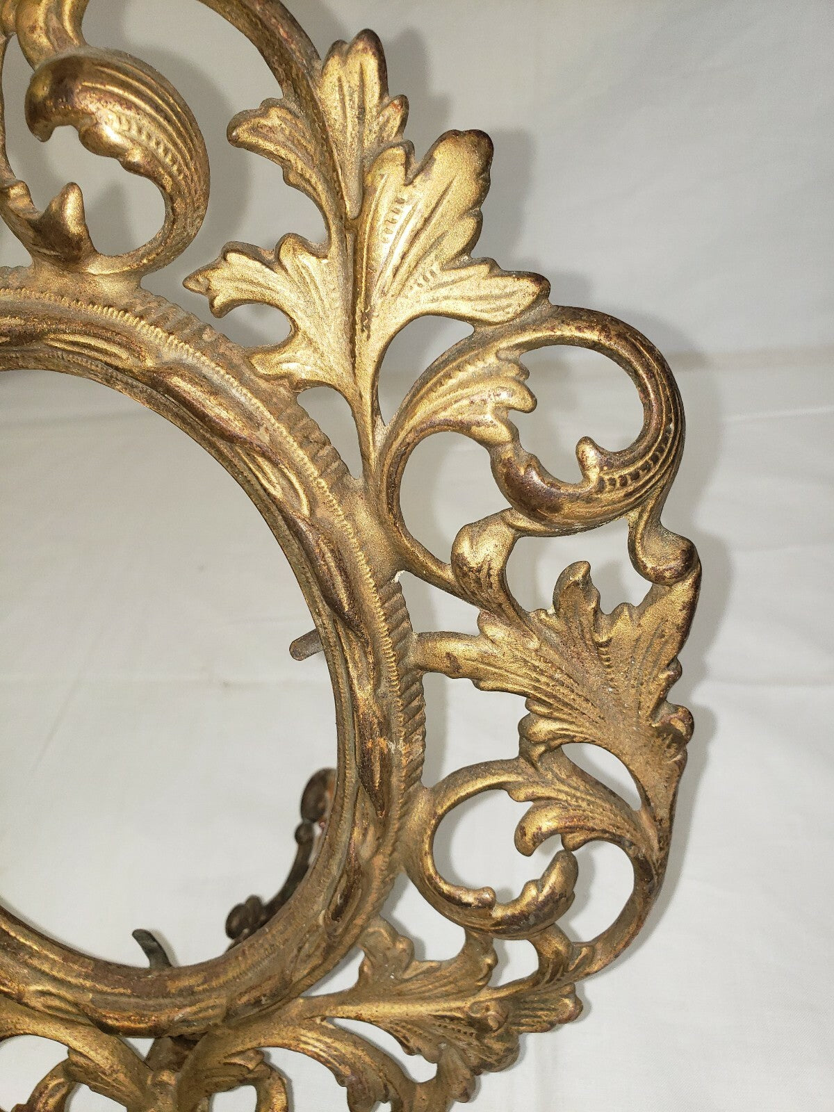 Antique Oval Gilt Cast Iron Tabletop Picture Frame  H 11" x W 8.5"  w Leg Rococo