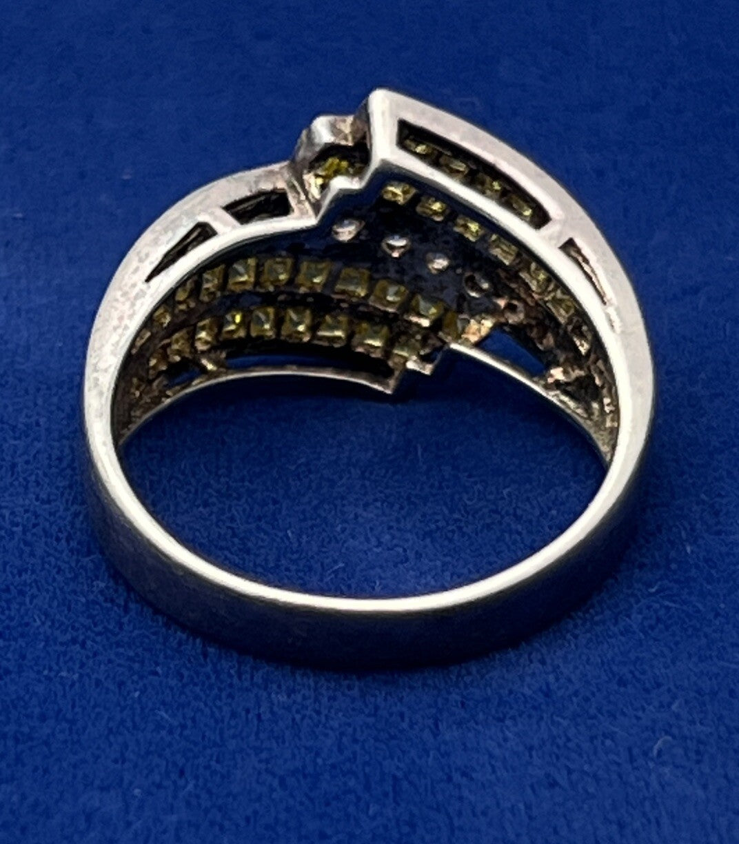 925 Sterling Cz & Yellow Citrine Gemstone Ring 5.3g sz 9.75